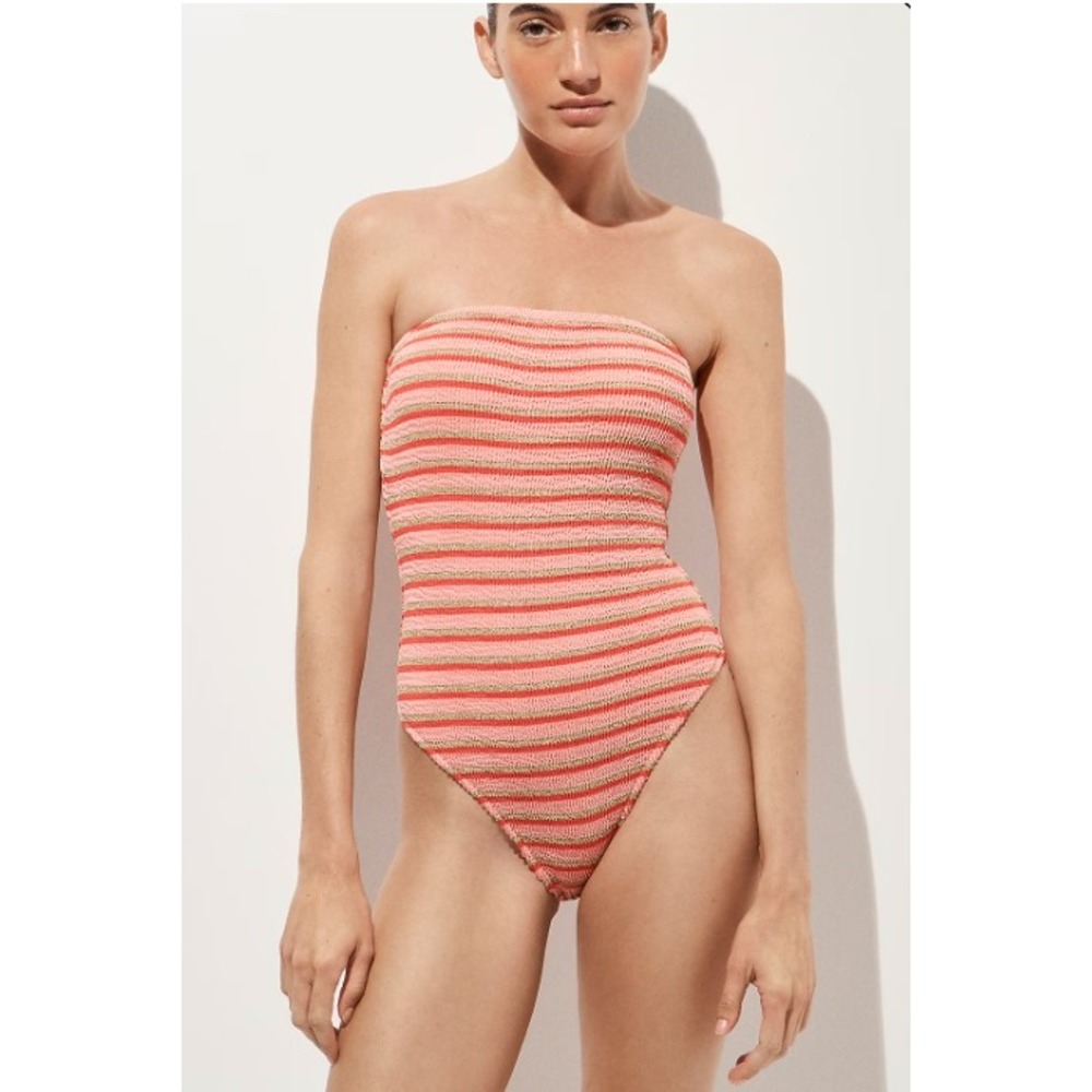 J.Crew Gemma Bandeau Scrunchie One-Piece Size 10 Stripe Pinkm Red